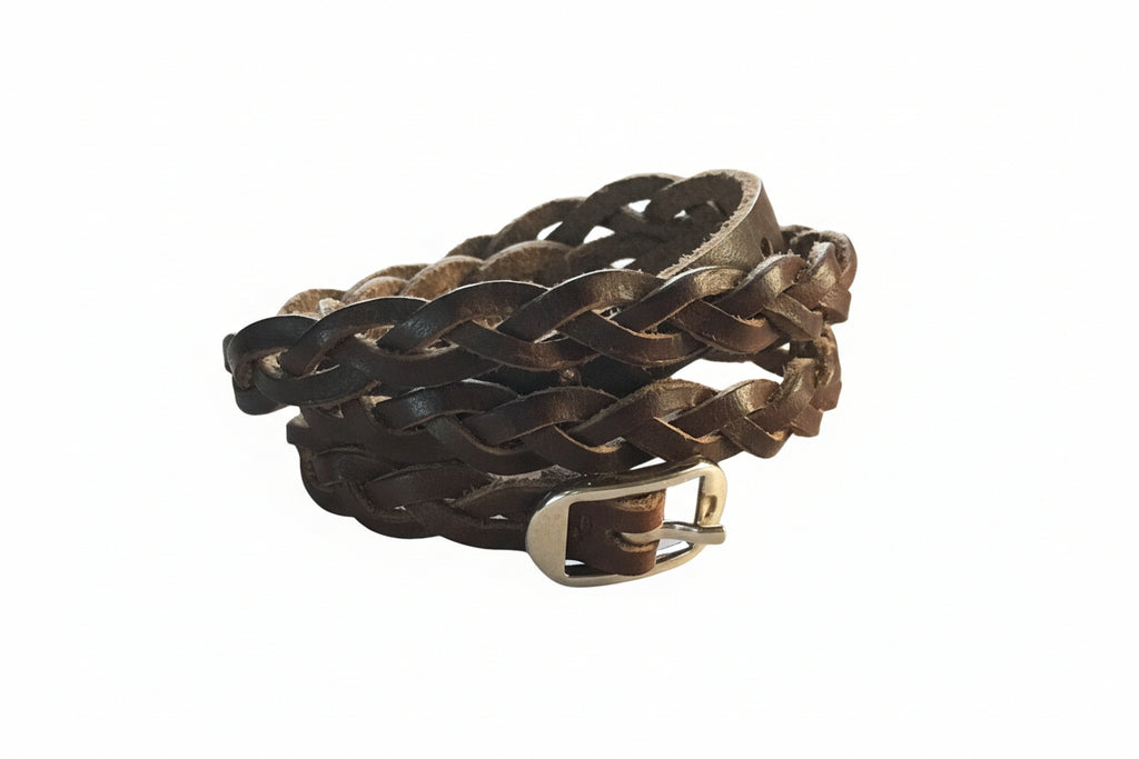 Bracelet with braided design on a wooden surface